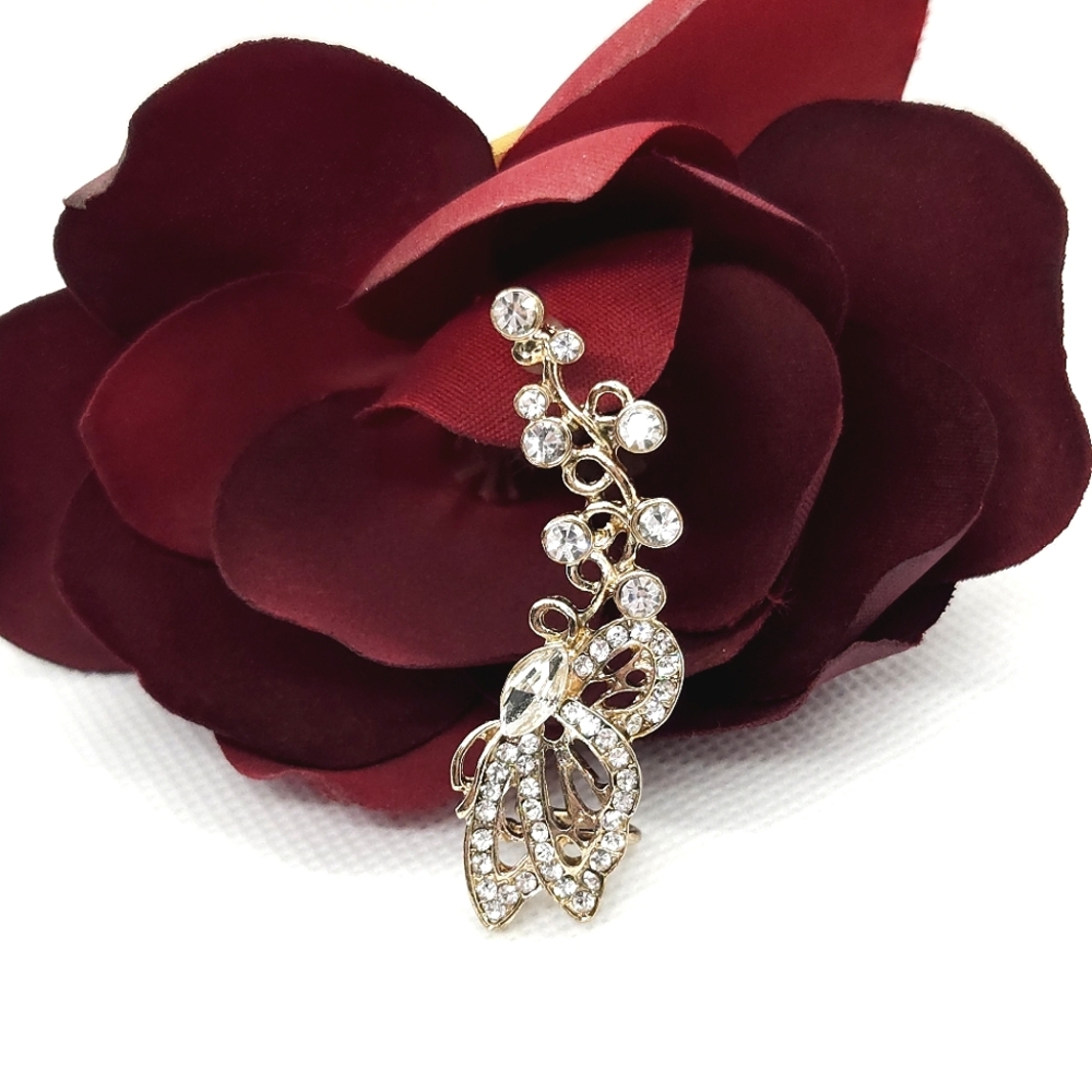 Gold Tone Glass Crystal Butterfly Ear Cuff Climber Earrings